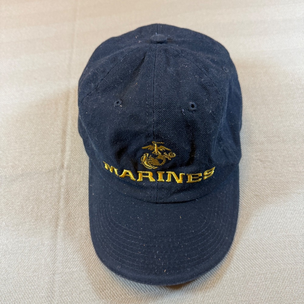 US Marines Ball Cap Navy Blue Gold Embroidered EGA Hat Head To Toe Adjustable